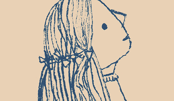 Illustration of girl looking towards sky